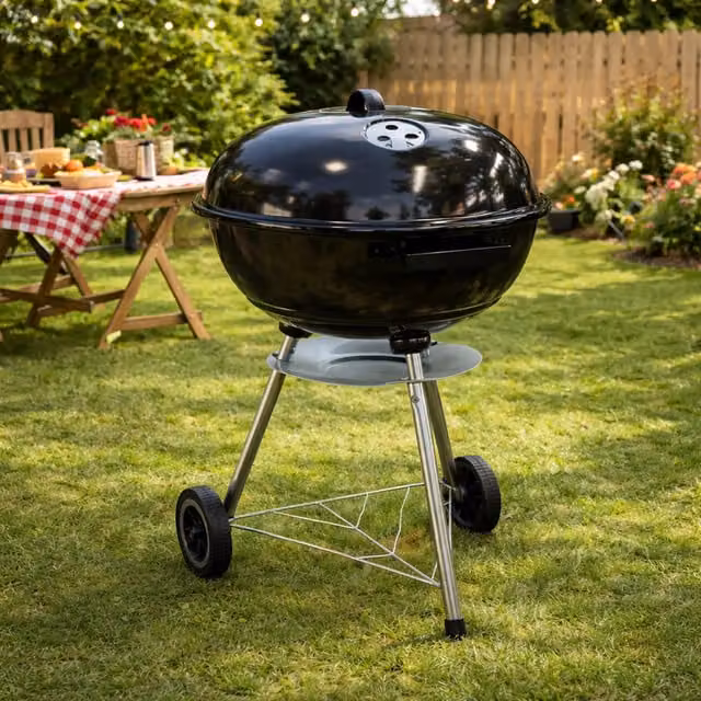 Home Treats Portable Round Charcoal Barbecue with Air Vent and Ash Catcher, Black