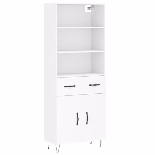 vidaXL Industrial Style Highboard Sideboard in White Engineered Wood with Drawers and Doors for Living Room or Bedroom – 1