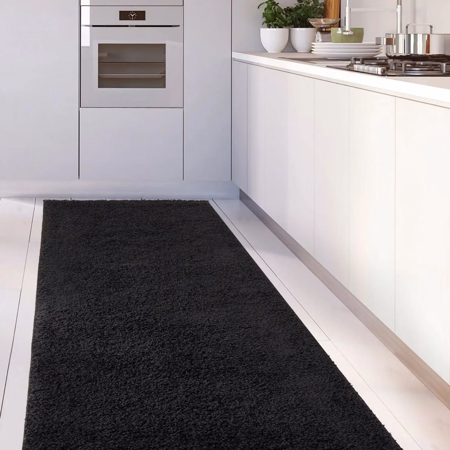 THE RUGS Soft Plain High Pile Shaggy Rug, Black, W/D/H: 80 x 300 cm – 6