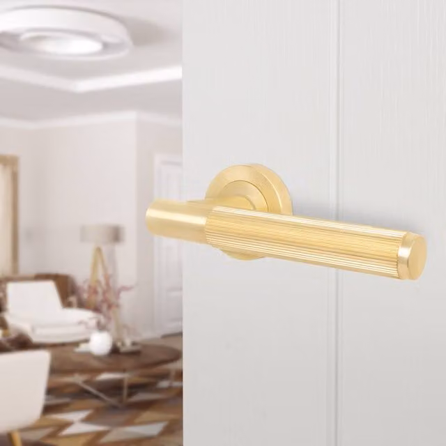 AFIT Satin Brass Internal Lever On Rose Door Handle in Gold