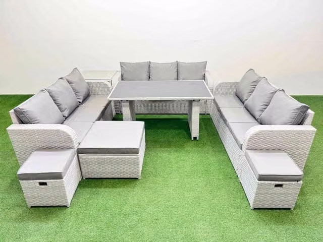 Fimous Modern Patio Garden Furniture Set in Light Grey with Side Table and 3 Stools