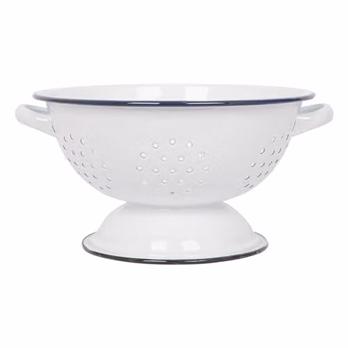 Argon Tableware Metal Enamel Colander with Handles, Green and White, Diameter: 23.5 cm