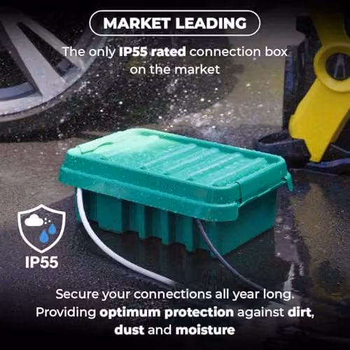 DRiBOX Small IP55 Weatherproof Outdoor Electrical Connection Box, Green, W: 25.5 cm, D: 14.1 cm, H: 10.2 cm
