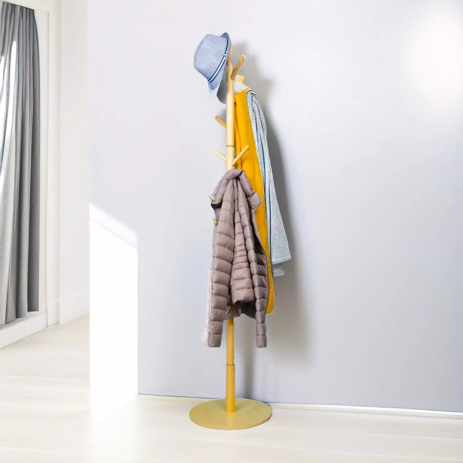 Pirlo Plush Wooden Coat Stand with 8 Hooks and Round Base in Brown – 3