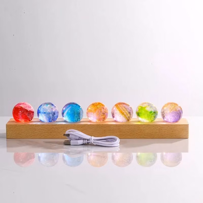 Leaper Seven Starry Sky Multicolour Glass Bead Crystal Ball Night Light with Rectangular Wood Base – 1