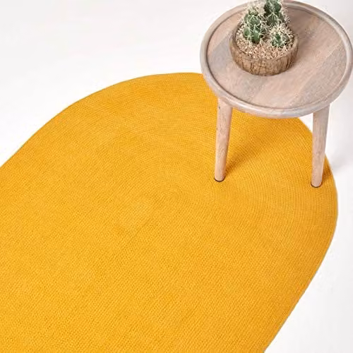 Homescapes Mustard Yellow Handmade Braided Oval Cotton Rug, W: 60 cm, D: 90 cm