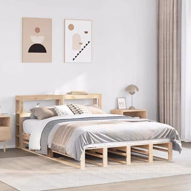 Berkfield Home Small Double Bed Frame in Brown Rustic Solid Pine, W/D/H: 120 x 200 cm