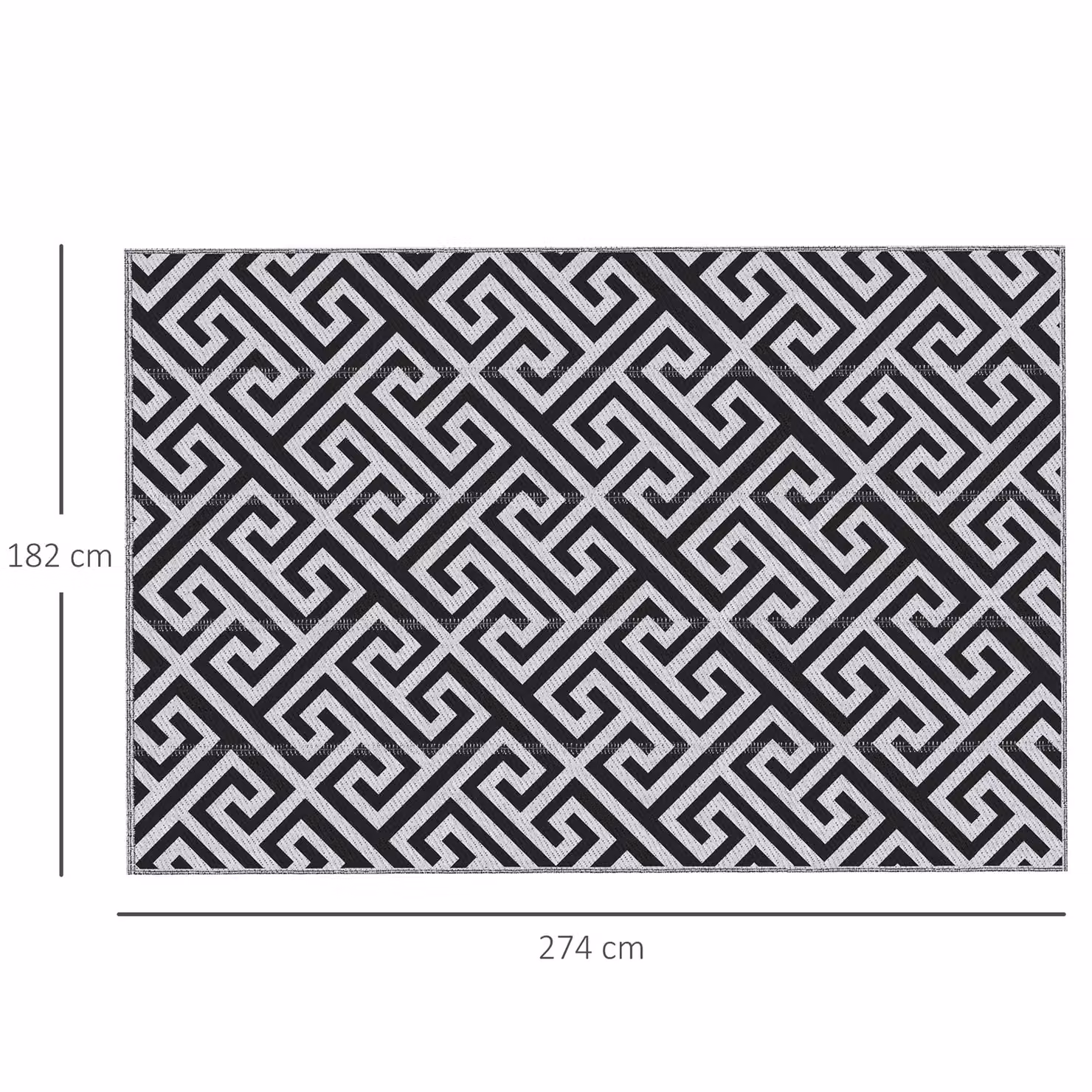 Outsunny Reversible Waterproof Outdoor Plastic Straw Rug in Black and White, 183 x 274 cm – 2