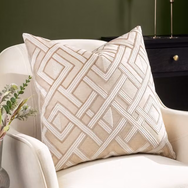 Paoletti Henley Geometric Velvet Cushion in Taupe/Beige, W/D/H: 50 x 50 x 50 cm – 2