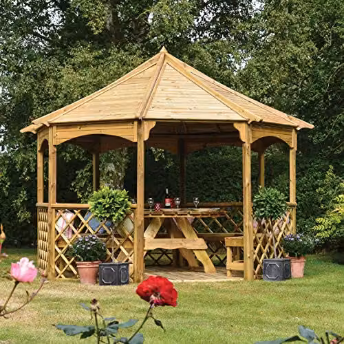Rowlinsons Buckingham Gazebo in Brown, W: 357 cm, D: 357 cm, H: 278 cm – 1
