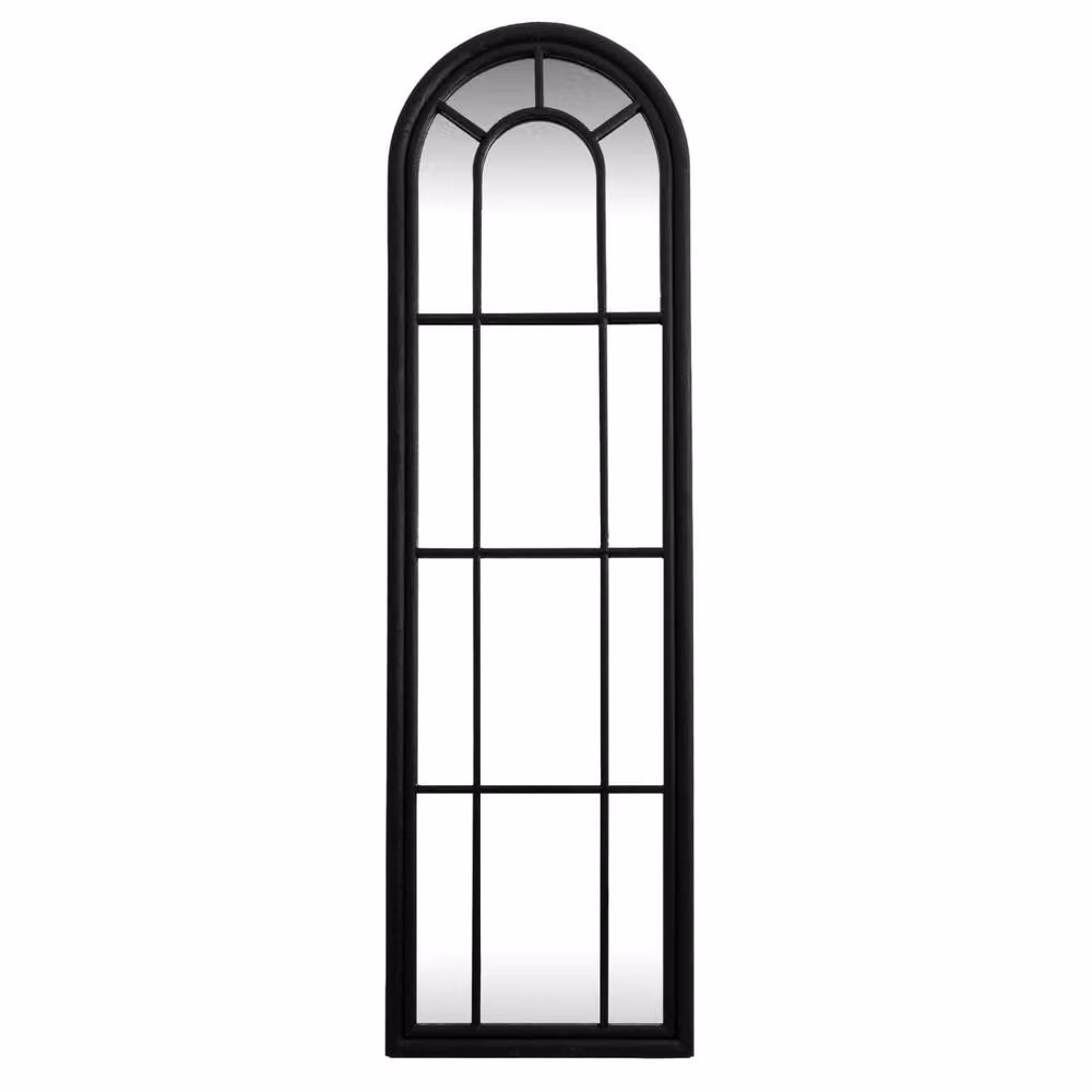 Wyld Haus Slim Tall Arched Black Wood Windowpane Wall Mirror, H: 170 cm x W: 50 cm x D: 3 cm – 2
