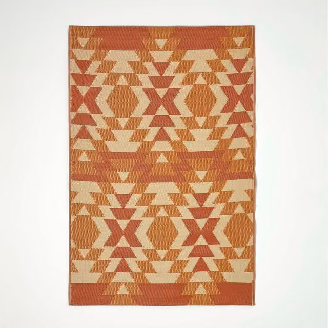 Homescapes Anya Aztec Luxury Waterproof Reversible Outdoor Rug in Orange and Red, W: 270 cm