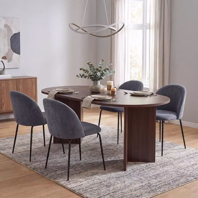 FWStyle 5 Piece Modern Dining Set with Walnut Rectangular Table and 4 Blue Chairs in Brown