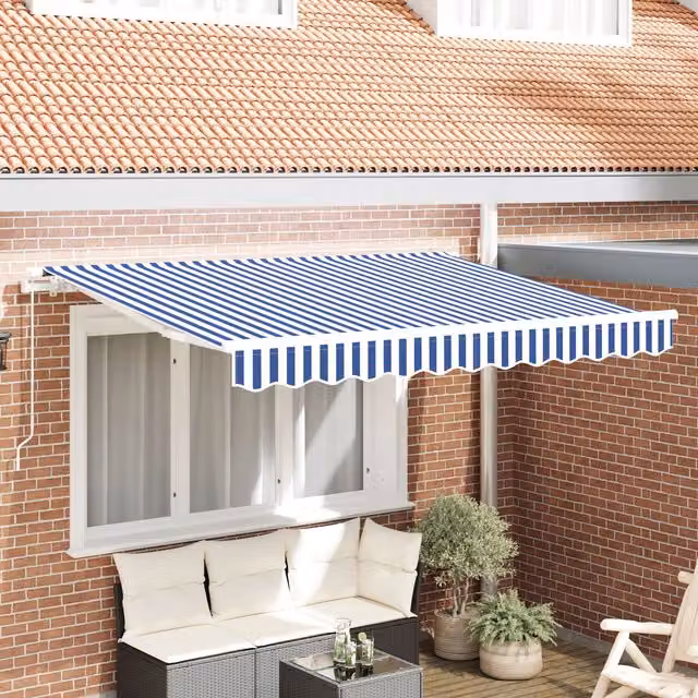 Berkfield Home Awning Replacement Fabric in Blue and White, W: 350 cm, D: 200 cm, H: 200 cm