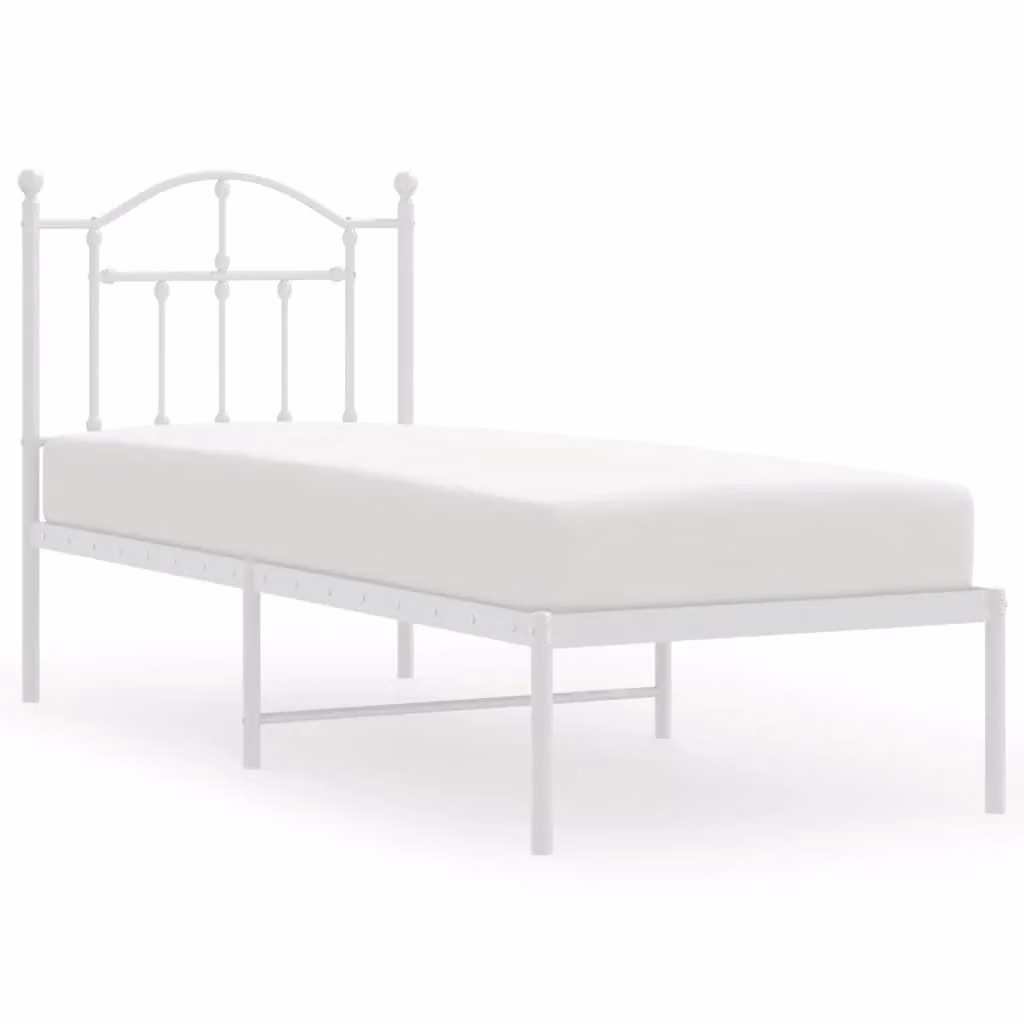 Berkfield Home Metal Bed Frame with Headboard in White, W/D/H: 75 x 190 cm Small Single – 2