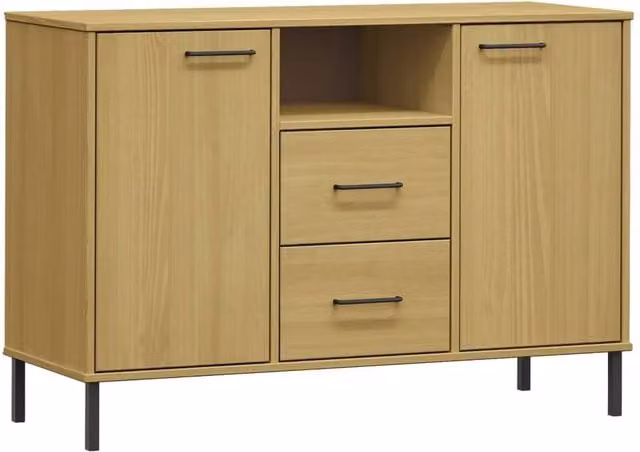 Berkfield Home Oslo Solid Wood Sideboard in Light Brown with Metal Legs, W/D/H: 113 x 40 x 77 cm – 1