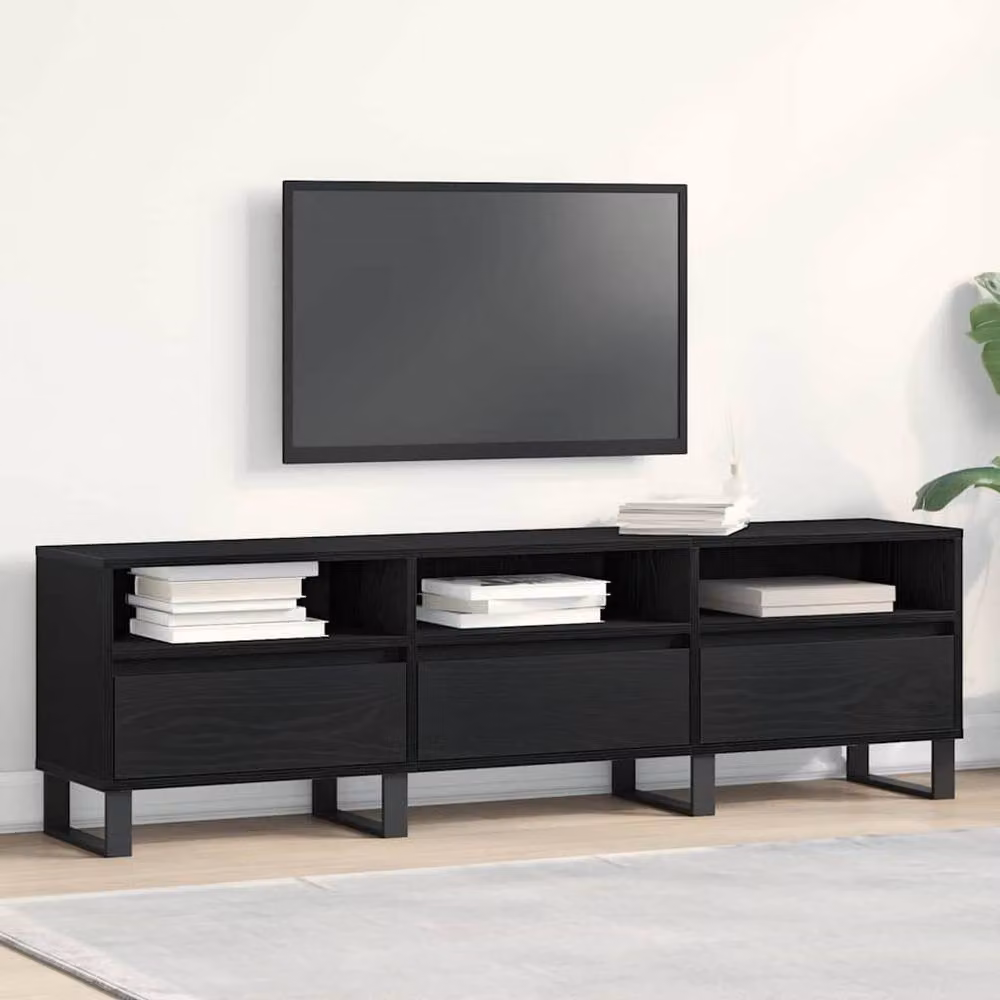 Berkfield Home Modern TV Cabinet in Black Oak, W: 150 cm, D: 44.5 cm, H: 44.5 cm – 1