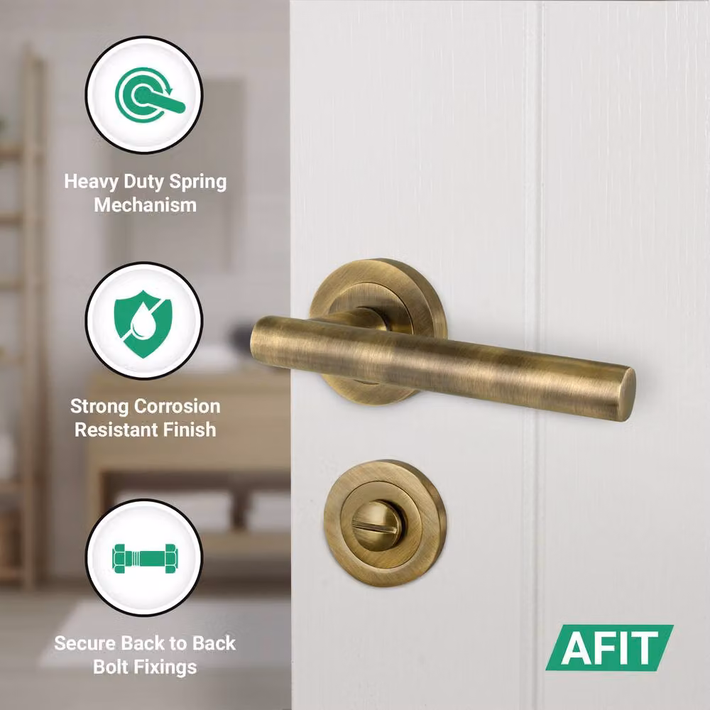 AFIT Antique Brass T-Bar Bathroom Handle and WC Lock Hinges Set in Gold, 1 Pair – 3