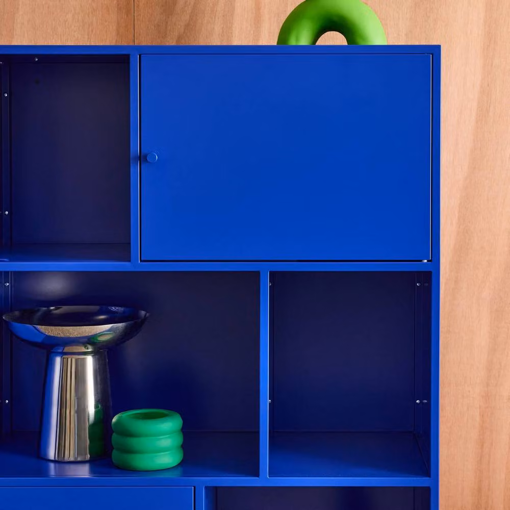 sweeek Industrial Metal Storage Cabinet with Hinged Doors and Internal Shelves in Matt Blue, W/D/H: 125 x 40 x 80 cm – 3