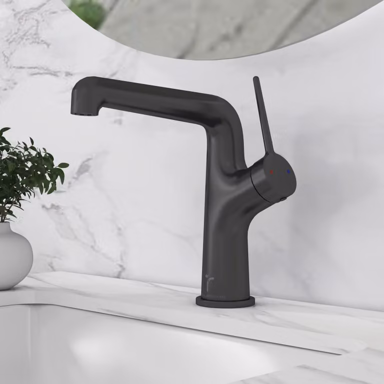 Royal Bathrooms Noir Round Mono Basin Mixer Tap in Matt Black