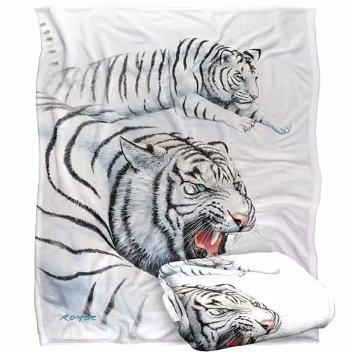 JQ Licensing Royce Mcclure White Tigers Silky Touch Super Soft Throw Blanket, White, W/D/H: 152 x 127 cm – 1
