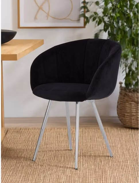 Fifty Five South Black and Silver Velvet Swivel Dining Armchair with Armrests – 1