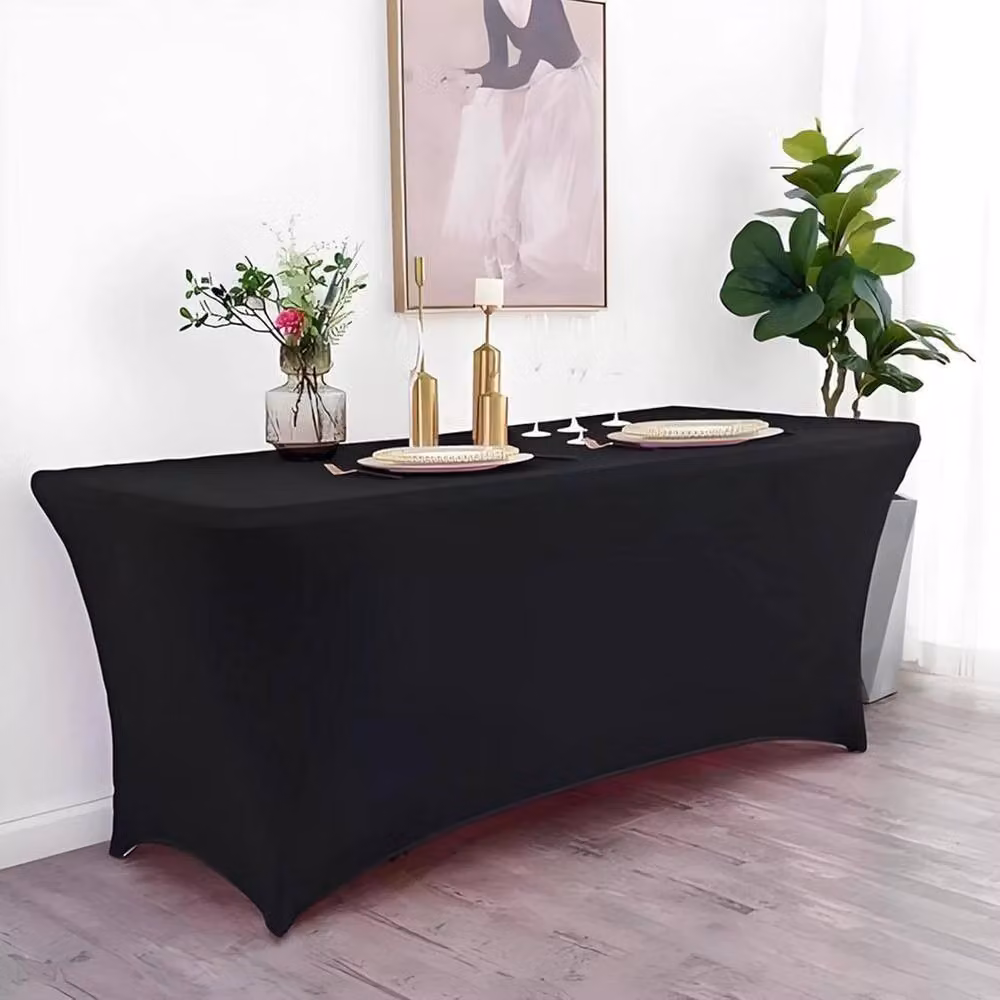 Ventryn Black Rectangular Stretch Tablecloth for 6ft Folding Tables, W: 180 cm, D: 70 cm – 3