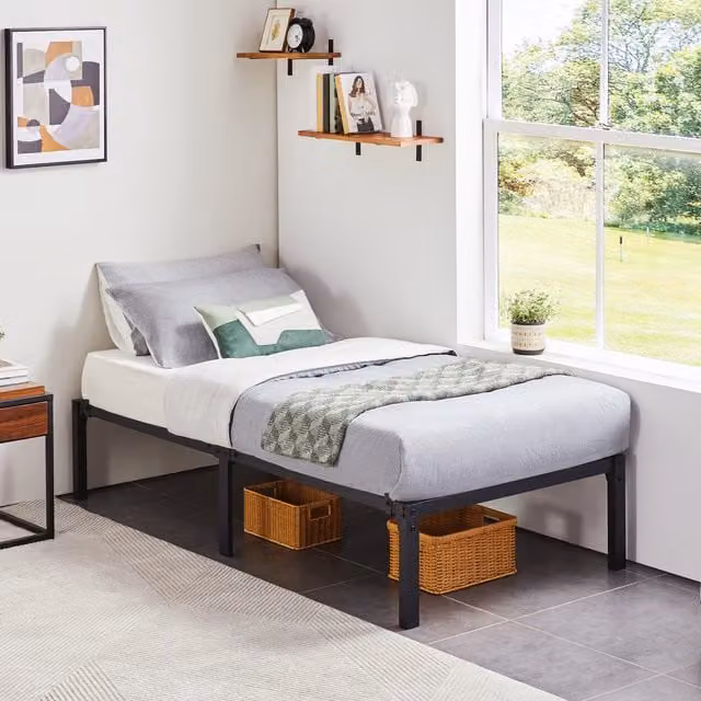 Yaheetech Minimalist Metal Bed Frame in Black, W/D/H: 90 x 190 cm