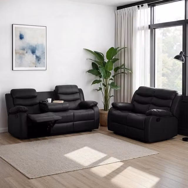 Seconique Roma 3 Seater and 2 Seater Sofa Suite in Black Faux Leather