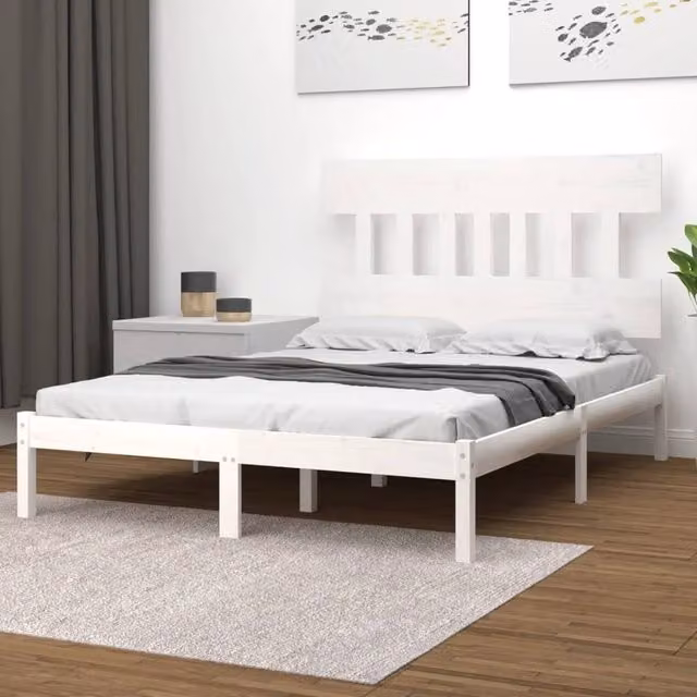 Berkfield Home White Solid Pine Wood Bed Frame W/D/H: 140 x 200 cm