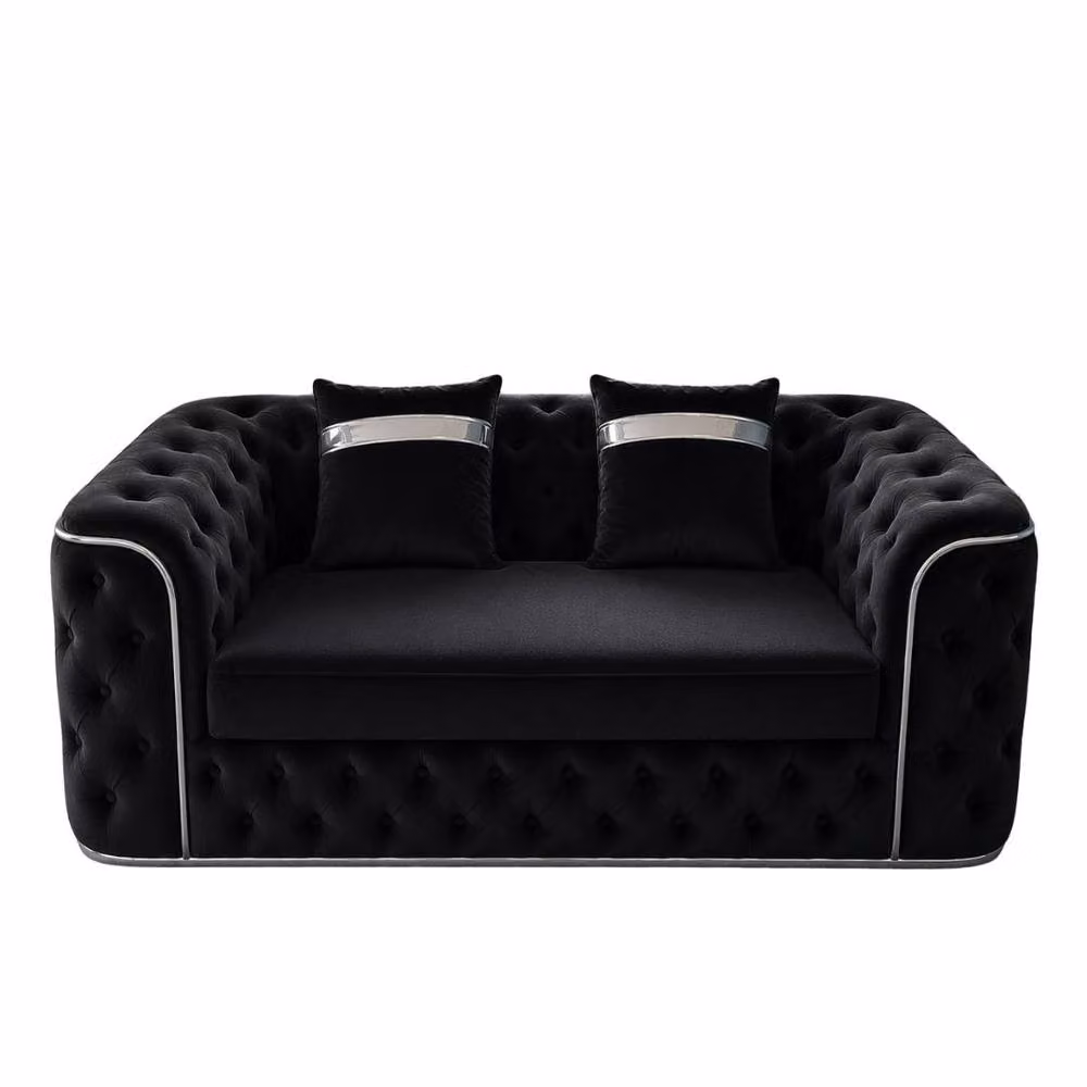 Stratus Interiors Ambassador Chesterfield Sofa in Black Plush Velvet with Silver Trim – 2