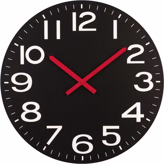 Premier Housewares Round Quartz Wall Clock in Black with Red and White Details, Diameter: 58 cm – 2