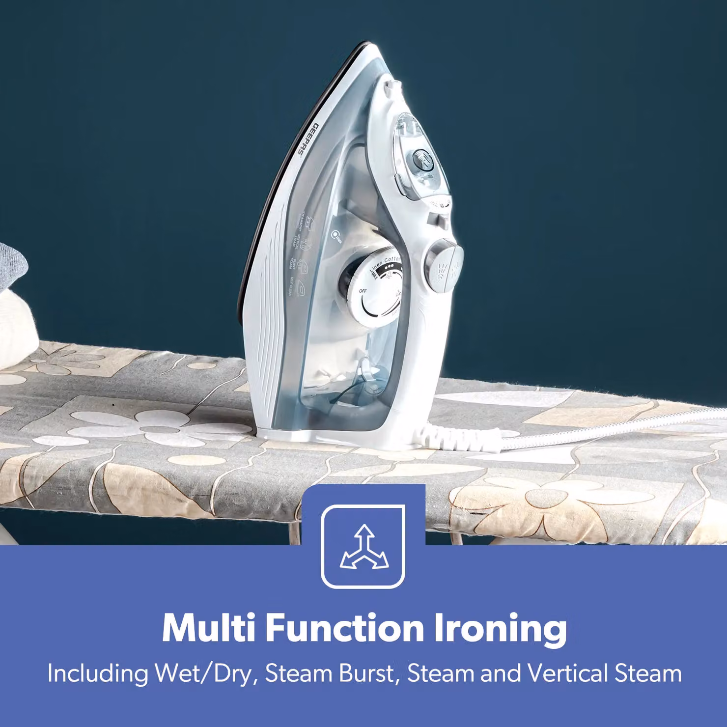 Geepas 1600W Steam Iron with Non-Stick Soleplate and Vertical Steam in Light Grey – 4