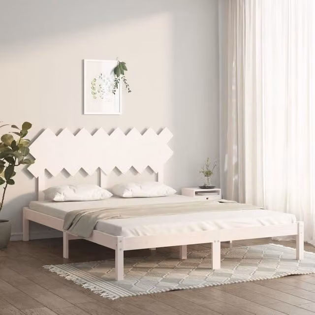 Berkfield Home Modern Solid Pine Wood Bed Frame, White, W/D/H: 160 x 200 cm – 1