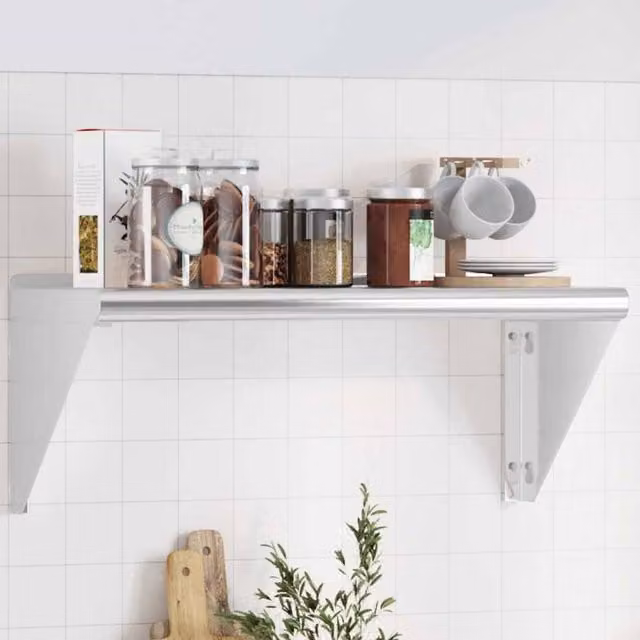 Berkfield Home Wall Mounted Metal Shelf in Silver, W/D/H: 75 x 30 x 31 cm
