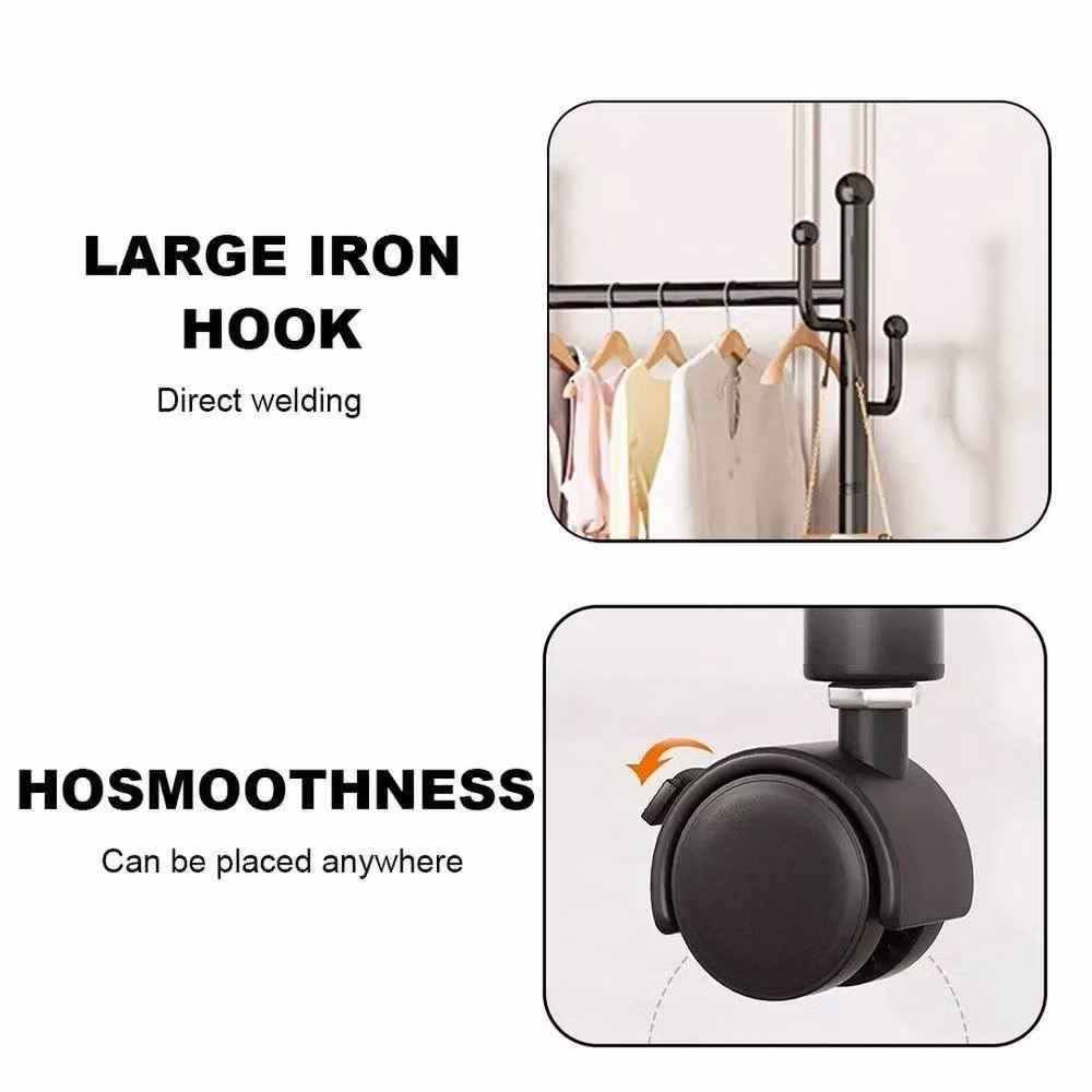 EONLION Black Double Clothes Rail Metal Hanging Rack W/D/H: 50 x 50 x 171 cm – 2