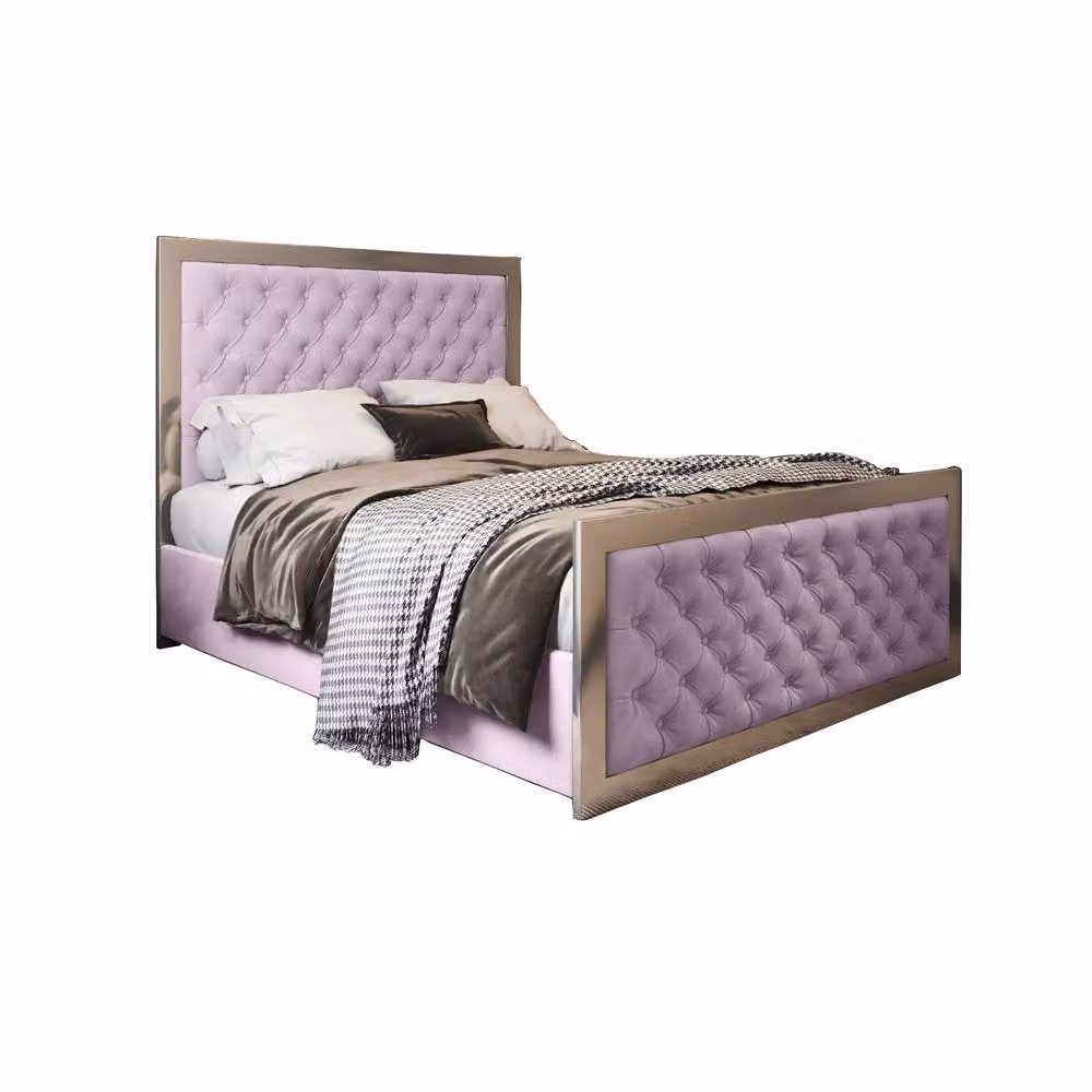 KDMD Minsmere Double Bed Frame in Pink Velvet with Metal Accents and Lift Up Base, W: 140 cm, L: 200 cm – 2