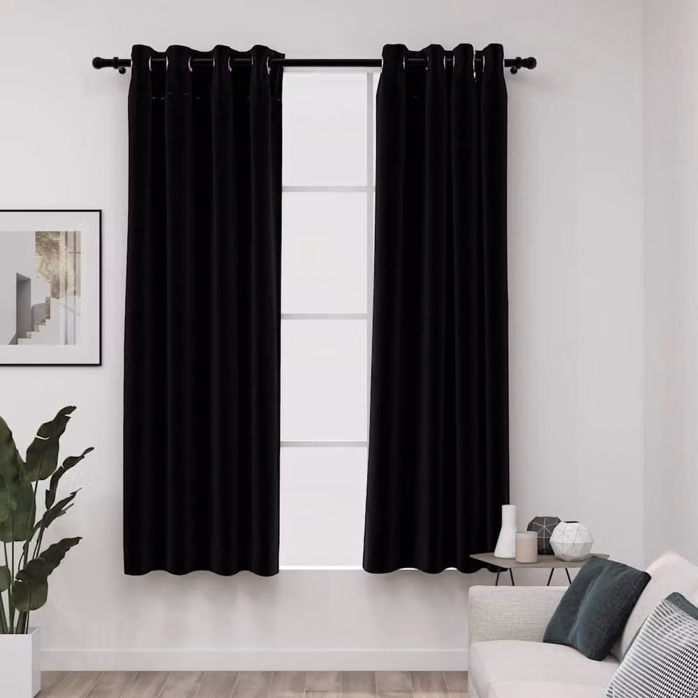 Berkfield Home Linen-Look Blackout Curtains with Eyelets, 2 Pack, Black, W: 140 cm, H: 175 cm – 2