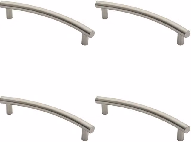 Loops 4x Curved T Bar Door Pull Handle in Silver Brushed Stainless Steel, Length: 420 mm, Fixing Centres: 350 mm, Depth: 30 mm