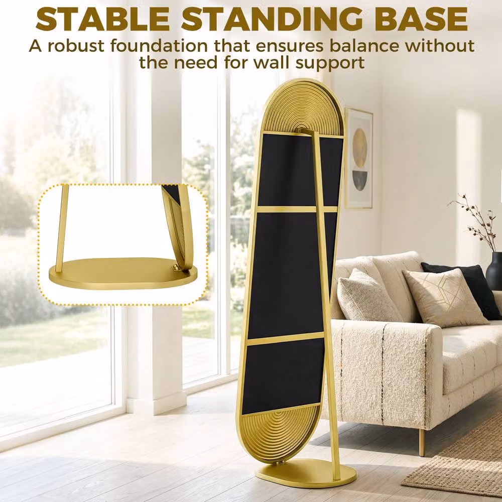 Rolipo Wavy Full Length Freestanding Mirror with Gold Metal Frame, W: 50 cm, H: 161.5 cm – 3