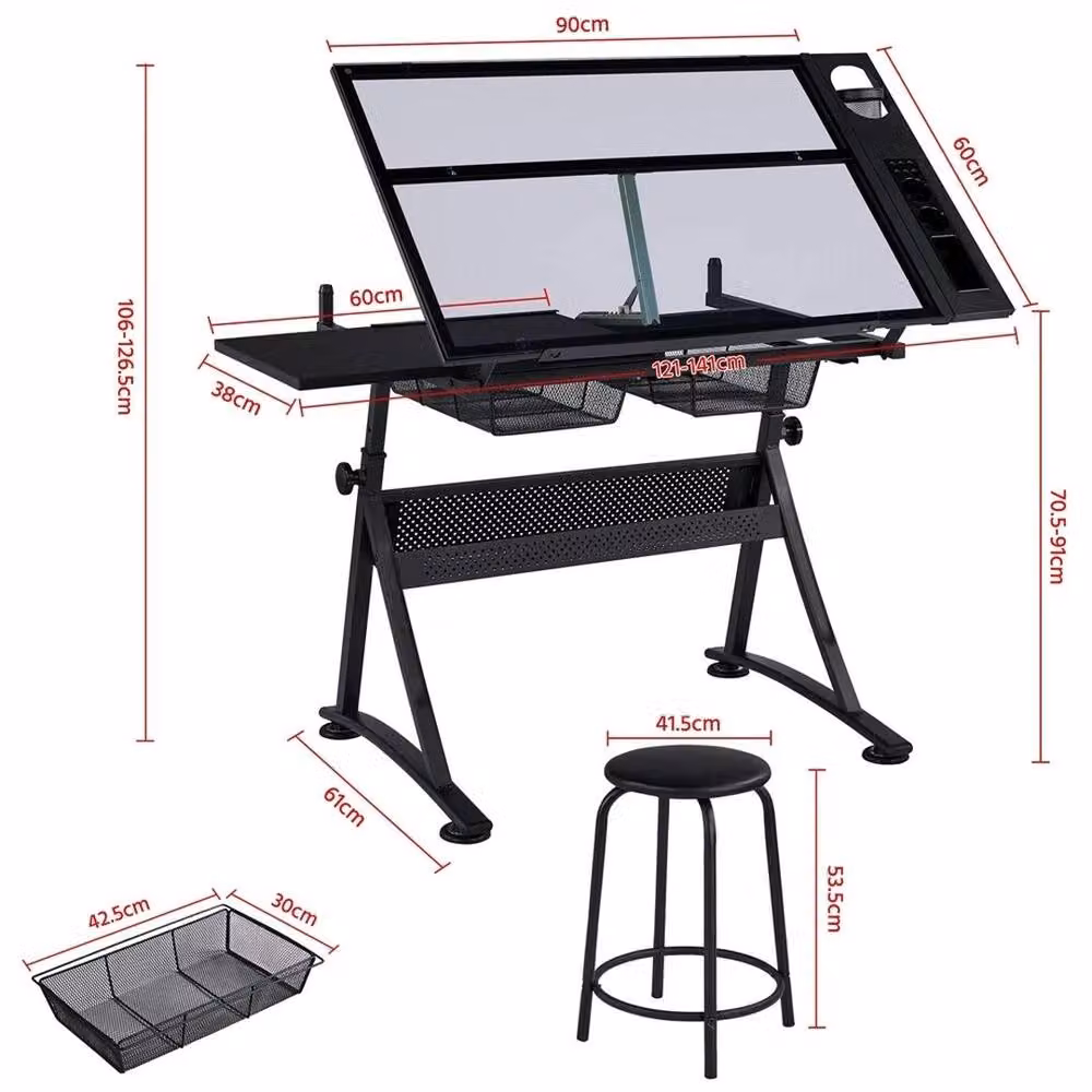 KORVIXA Black Drafting Table and Computer Office Desk with Height Adjustable Tilting Top, Width: 100 cm – 2