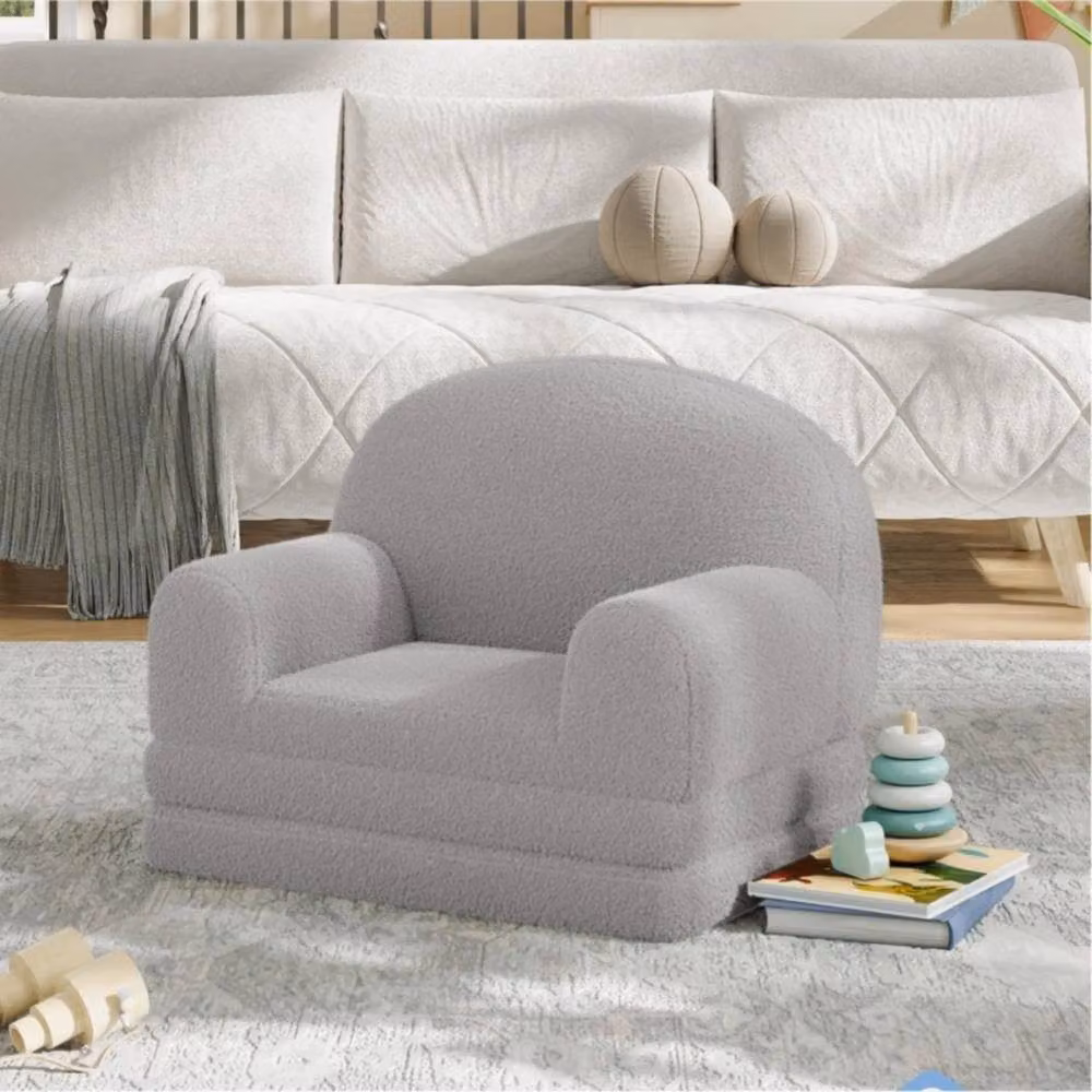 VOGREX 2 in 1 Toddler Chair Bed in Grey Soft Sherpa – 2