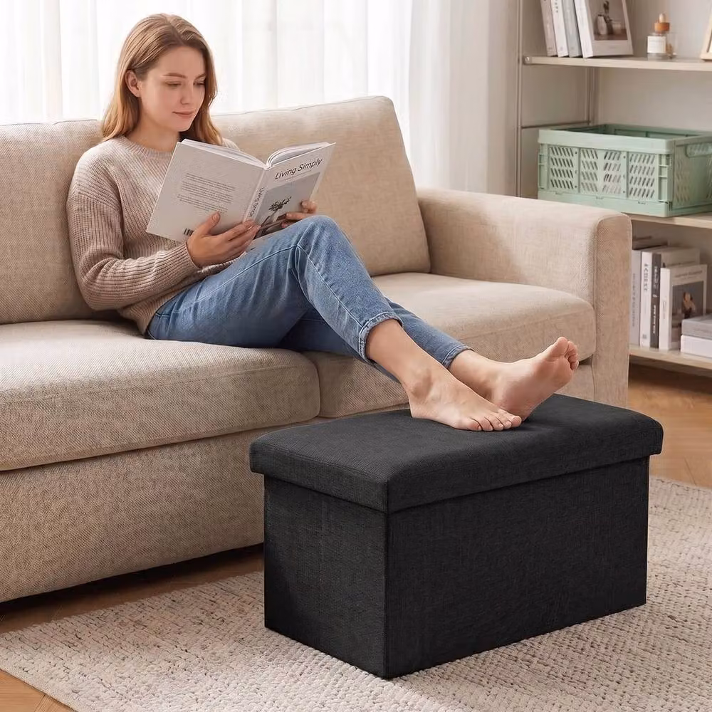 EONLION Black Folding Large Ottoman Box Storage Seat Stool and Toy Chest – 3