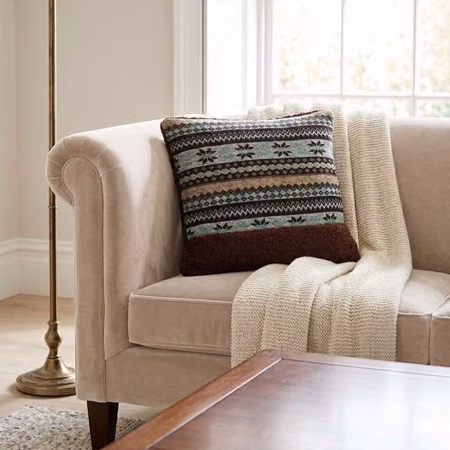 Orsina Fairisle Brown Polyester Square Throw Cushion