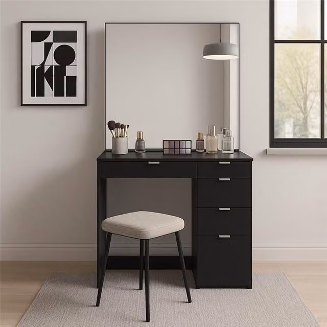 Birlea Ava 5 Drawer Dressing Table in Black Matt Modern Rectangular Design