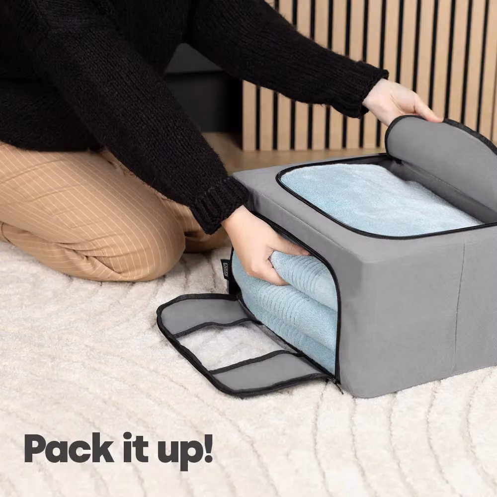 LIVIVO Set of 3 Foldable Fabric Storage Boxes with Windows in Grey, W/D/H: 43 x 30.5 x 20 cm – 2