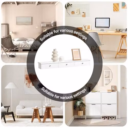 SoBuy Modern White Floating Shelf with 3 Drawers, W: 94 cm, D: 15 cm, H: 10 cm – 3