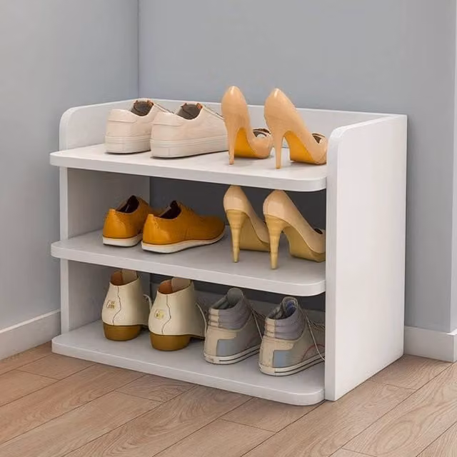 NESTLUNE 3 Tier Wooden Shoe Rack Storage Shelf Cabinet in White, W: 100 cm, D: 15 cm – 1