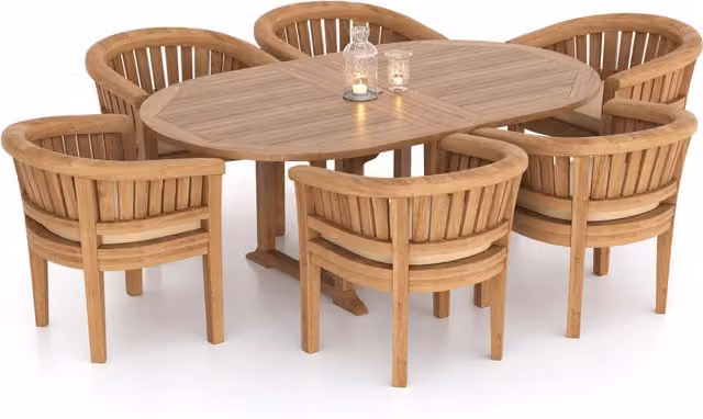 Eterna Home Salerno Teak Garden Dining Table and 6 Chair Set with Black Cushions