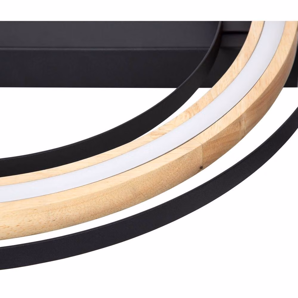 Netlighting Rilas Integrated LED Semi Flush Ceiling Light in Black and Wood with Warm White 3000K Dimmable Lighting – 3